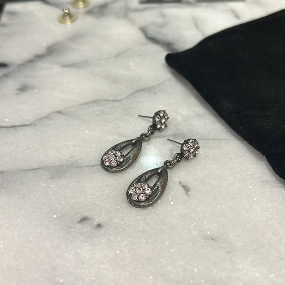 Dainty Antiqued Silver Crystal Drop Earrings-Boutique - Picture 6 of 13